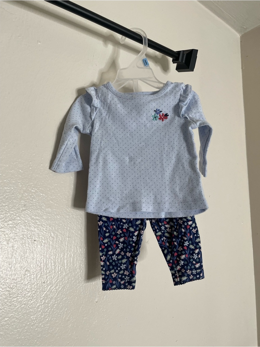 Carter’s 3M Baby Two-Piece Outfit - Light Blue Top with Navy Floral Leggings